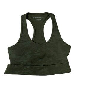 Beyond Yoga Green Camo Cut Out Racerback Sports Bra